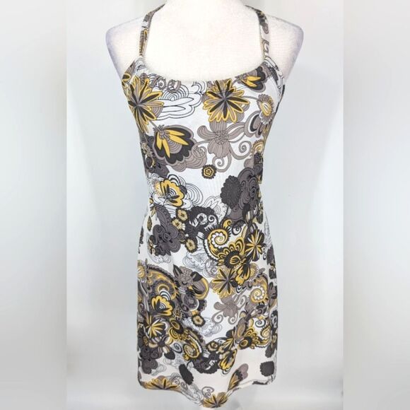 Prana White Yellow Gray Floral Sleeveless Quinn Athletic Activewear Dress Small - Picture 1 of 6